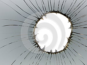 broken glass isolated on a white background. broken glass on a white background with a broken hole