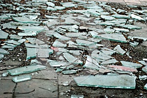 Broken glass lying on the floor, shattered glass, abstract