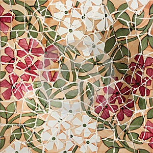 Broken glass mosaic tile, decoration in Park Guell, Barcelona, S