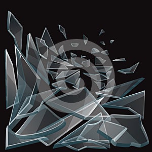 Broken glass pieces flow vector illustration