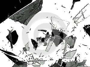 Broken glass pieces isolated on white