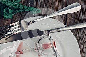 broken glass on plates kitchenware table setting tableware