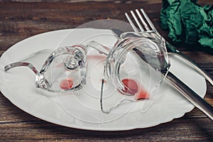 broken glass on plates kitchenware table setting tableware