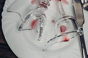 broken glass on plates kitchenware table setting tableware
