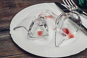 broken glass on plates kitchenware table setting tableware