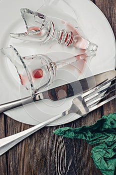 broken glass on plates kitchenware table setting tableware