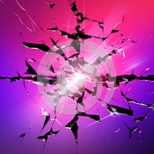 a broken glass on a purple and pink background