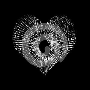 Broken glass in the shape of heart on black background