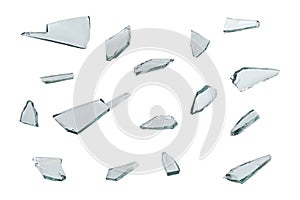 Broken glass with sharp pieces isolated on white background