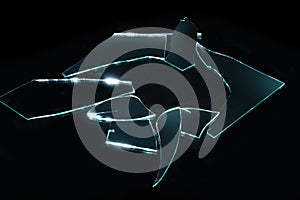 Broken glass with sharp Pieces over black in collection