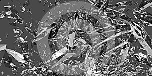 Broken glass shattered glass dust particles explosion fragments scattered background 3D illustration