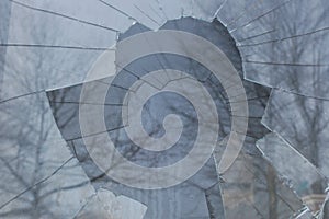 Broken glass smashed window