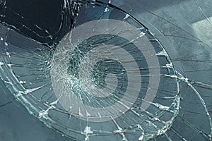 Broken glass of vehicle windscreen after traffic accident