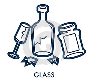 Broken glass waste and disposal separation, sorting trash