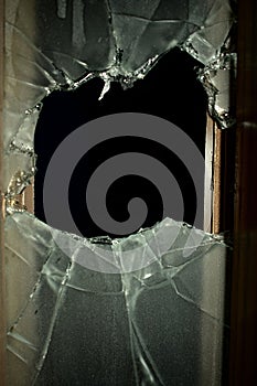 Broken glass window close up