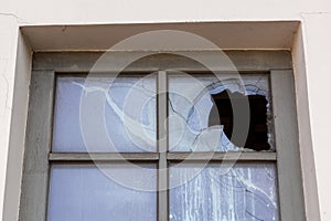 Broken glass window outside