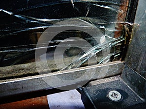Broken glass in window in a post office