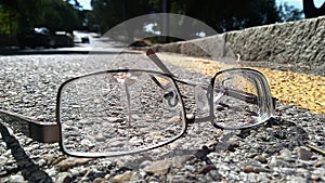 Broken glasses on the road