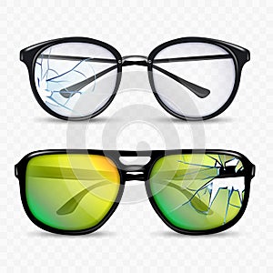 Broken Glasses And Spectacle Accessory Set Vector