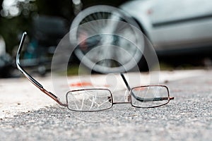 Broken glasses of a victim