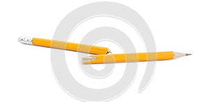 Broken graphite pencil with eraser isolated on white