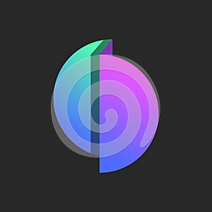 Broken in half paper circle logo made of colorful gradient, round layers geometric shape folded in origami style Concept circular