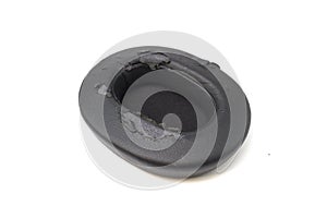 broken headphone pad from frequent use isolated on a white background