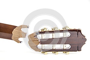 Broken headstock of a classical guitar