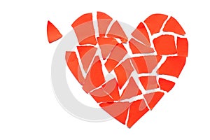 Broken heart breakup concept separation and divorce icon. Red cr