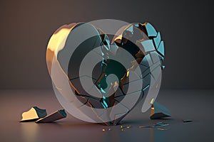 Broken heart on a dark background. 3d rendering. Broken heart