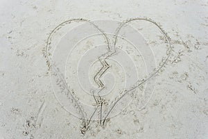 Broken heart drawn on sand