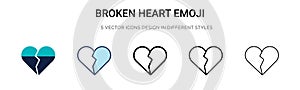 Broken heart emoji icon in filled, thin line, outline and stroke style. Vector illustration of two colored and black broken heart