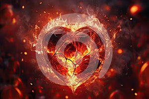 Broken Heart in Fire valentines Sadmess, Generative AI