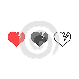Broken heart icon in different styles
