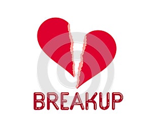 Broken heart icon lonely and missing mate lover girlfriend, divorce breakup and loneliness vector concept symbol, stylish