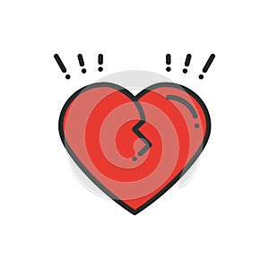 Broken heart line icon. Sign and symbol. Love end relationship lie wedding divorce treachery heartbreak theme. Heart