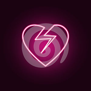 broken heart neon icon. Elements of web set. Simple icon for websites, web design, mobile app, info graphics
