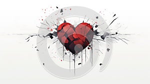Broken heart in pieces. Breakup concept separation and divorce. Red crumpled