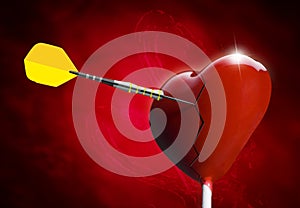 Broken Heart-shaped lollipop hit by an arrow