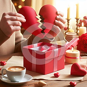 A broken heart from the Valentine\'s Day gift box