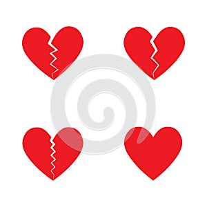 Broken Heart vector icon. Set of red hearts, love icons vector set