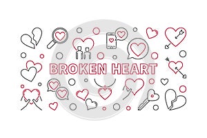 Broken Heart vector illustration or banner in thin line style