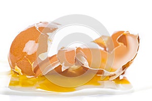 Broken hen`s egg, isolated on a white background