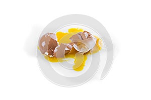 Broken hen`s egg, isolated on a white background photo