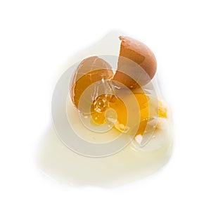 Broken hen`s egg, isolated on a white background