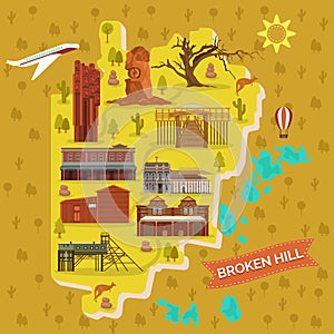 Broken Hills map, Australia famous landmarks