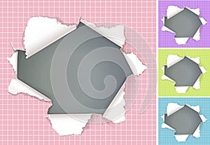 Broken hole in paper colored backgrounds.