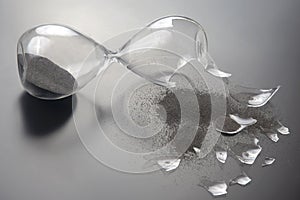 Broken hourglass. waste of time. end of opportunity. stop measuring hours. shards of glass. shattered hope