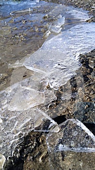 Broken ice on macadam