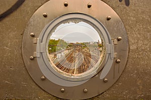 Broken industrial window and trainrails